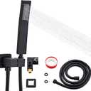 Bathroom Square Matte Black Solid Brass Hand Held Shower Head With Wall Connector and Hose System Wall Mount Handheld Showerheads Set