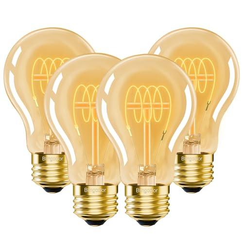 3 Pieces BLINGCOLOR A19 Vintage LED 3 3 Pieces Edison Light Bulbs 40 Watt, 4-Pack Dimmable A19 4W 2200K Amber Warm Light Bulbs, E26 Base, 4W Equal 40 Watt Incandescent Bulbs, Decorative Antique Spiral LED Bulb, 300LM