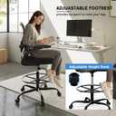 Alolo Drafting Chair,Big and Tall Office Chair with Footrest Ring,Ergonomic Chair for Counter Height and Standing Desk Comfy with Lumbar Support and Flip-up Armrests in Heavy Rolling Base,Black