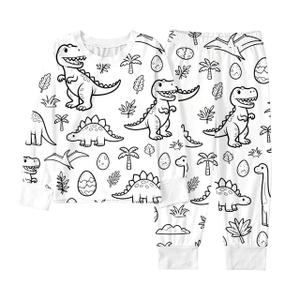 Long Sleeve Pajama Cozy 2 Piece Sleepwear For Kids Playful Dinosaur Print Top And Pants Cute Cartoon Comfort Soft Outfit, 4Y