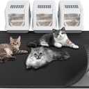 Waretary Cat Litter Box Mat: 47"x 36" Waterproof Kitty Cat Litter Trapping Mat, Easy-clean Double-layer Scatter Control Pad Rug (Black)