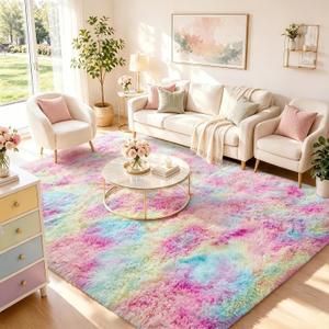 Ophanie 6x9 Rainbow Rug for Bedroom Girls, Unicorn Colorful Fluffy Soft Cute Fuzzy Area Rugs, Shag Plush Shaggy Bedside Floor Furry Carpet for Kids Baby Dorm Home Decor with Over 99 pcs Pile fibers