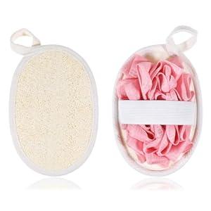 Jeffdad 2Pcs Natural Loofah Sponge, Premium Exfoliating Body Scrubber for Women & Men Ideal Shower Scrubber for Body Perfect for Exfoliation, Cleansing, and Gentle Skin Care(Pink)