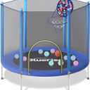 BLUERISE 55IN 6FT Toddler Trampoline for Kids Indoor Outdoor Play for Kids Trampoline Basketball Hoop Attachment with Enclosure Net Easy to Assemble, Size: 55IN