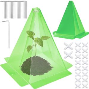20 Pack Garden Cloches for Plants, Green Reusable Bell Plant Cover, Plastic Small Plant Seedling Protector with 40pcs Metal Stakes, Mini Greenhouse Against Sun, Frost, Snails, Birds, 7.8" x 11"