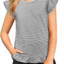 Yousify Girls 2 Piece Short Sets Kids Summer Outfit Flutter Sleeve Shirts Ruffle Short Sleeve Top and Shorts with Pocket (13-14 Years, Black)