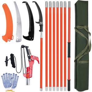 Pole Saws for Tree Trimming, 7.3-27 ft Manual Pole Saw Extendable Tree Trimmer, Long Branch Trimmer Tree Pole Pruner Saw Blades and Scissors Set for Pruning Palms and Shrubs (Red)