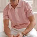 SOLY HUX Men's Knit Top Collared Short Sleeve Shirts Classic Summer Pullover T-Shirt (Pink, M)
