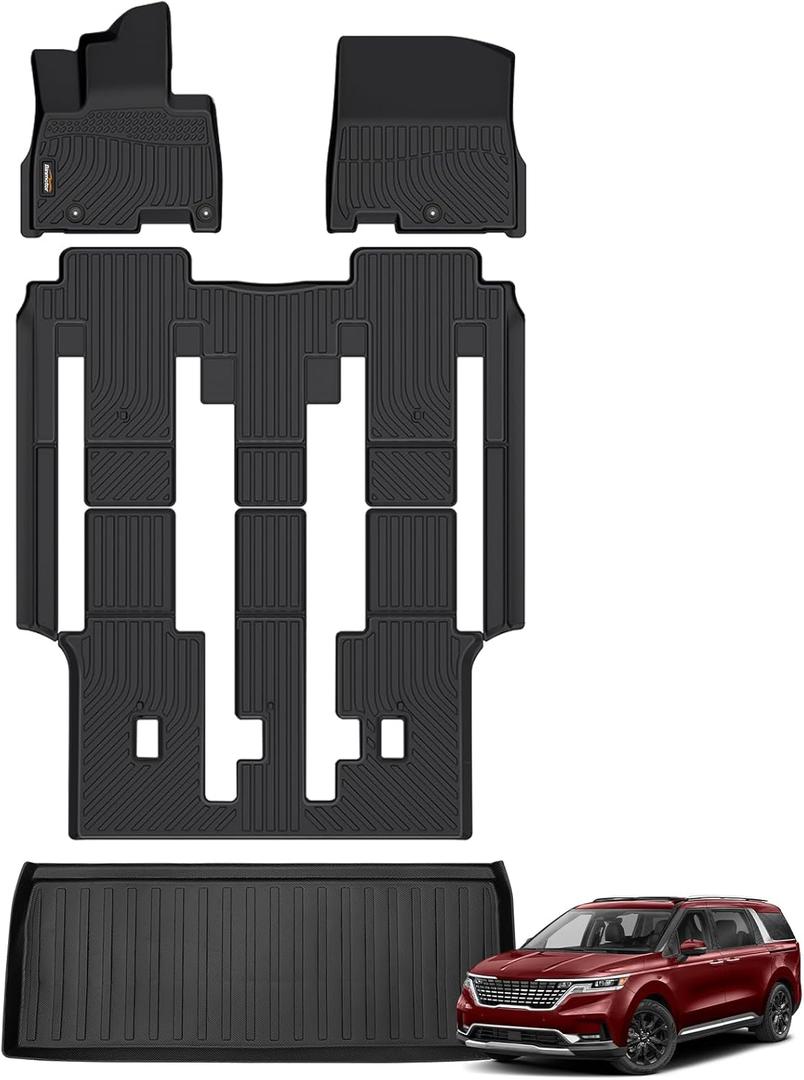 Binmotor-Floor Mats & Cargo Liner Set for Kia Carnival MPV 2022-2025, 8 Passenger, All Weather Car Mats for Carnival LX LX Seat PackageEXSX, (Not for Prestige and Hybrid Models) Accessories