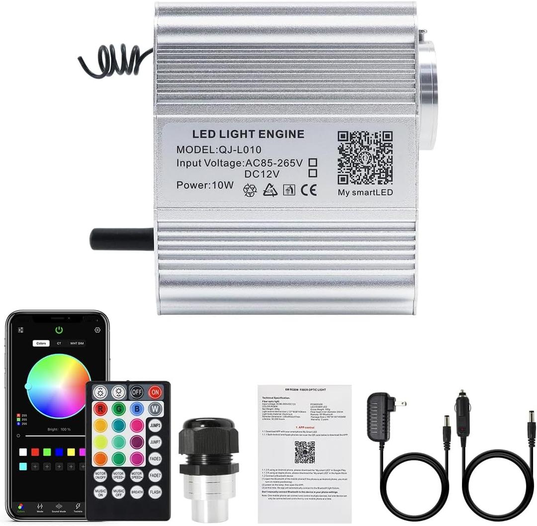 AKEPO 10W Twinkle Fiber Optic Light Engine Light Source, APP Control + Music Activated + 28-Key Remote Control for Car Stars Headliner and Home Star Ceiling Kit
