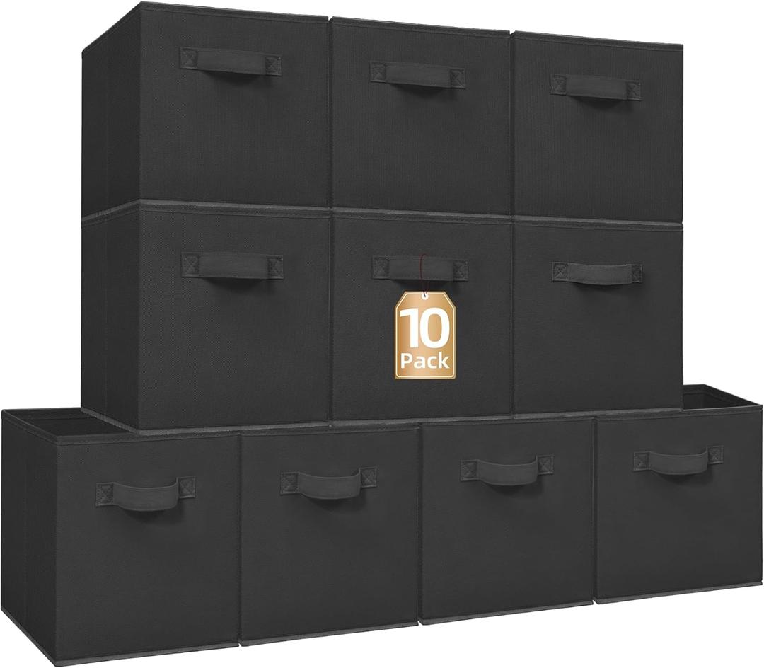 STORAGE MANIAC Storage Cubes, 11 Inch Collapsible Storage Bins with Handles, 10 Pack Fabric Foldable Bins for Organization, Durable Storage Bins for Closet, Shelves, Offices, Toys, 10-Pack Black