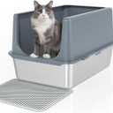LIHONG Stainless Steel Cat Litter Box, XL Metal with Lid, Cat Litter Pan for Large Cats, Non-Sticky Large Kitty Litter Box, Anti-Leakage, 23.5" X 15.5" X 14" XXL