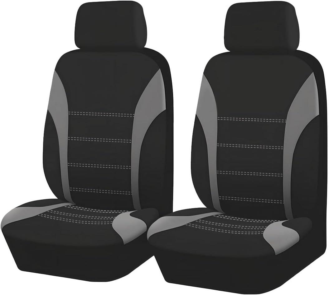 ZIMISI 2PCS Car Front Seat Covers, Comfortable Breathable Automotive Seat Covers with Removable Headrest Cover, Sporty Car Seat Protector Cushion for Cars, Trucks, SUVs (Grey)