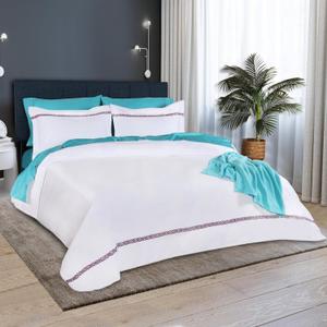 Superior Egyptian Cotton Duvet Cover Set, 1000 Thread Count, Hidden Button Closure, Bedding Basics, 1 Duvet Cover, 2 Pillow Shams, Solid, Infinity Scroll Embroidery, King/California King, White-Plum