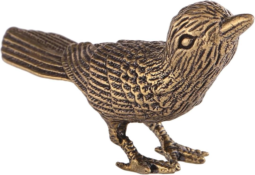 GIB Small Bird Statue for Home Decor, Solid Antique Brass Magpie Bird Figurine, Decorative Birds Ornaments, Gold Decor for Living Room Table, Bedroom, Office Desktop