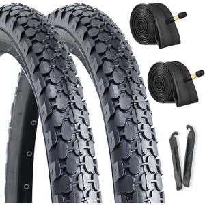 2-Pack Cruiser Bike Tires Set: Hycline 26x2.125 inch Folding Replacement Puncture-Resistant Bicycle Tires and Pair 26-inch Inner Tubes with Tire Levers for Beach or Urban City Commuter Bike-Black