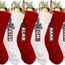 XIMISHOP 6pack Christmas Stockings, 18inch Large Personalized Cable Knitted Xmas Hanging Stocking Decorations with Name Tags for Holiday Christmas Party Family Decor (Red and White)