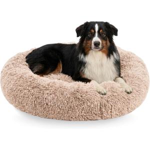 Active Pets Calming Plush Dog Bed Donut Joint Support Anxiety Relief Washable Pet Bed with Removable Cover for Dogs Cats, Large 36", Beige