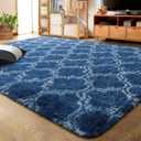 LOCHAS Luxury Shag Area Rug 4x6 Feet Geometric Plush Fluffy Rugs, Extra Soft Carpet Runner Rugs for Bedroom Living Room Dorm Kids, High Pile Shaggy Floor Rug Decor, Light Navy/White