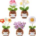 Geelin 6 Sets Positive Employee Appreciation Mini Crochet Flower Potted Doll with Card Emotional Rose Daisy Crochet Support Thank You Plants May You Positive Gift for Women Coworker Employee Teacher