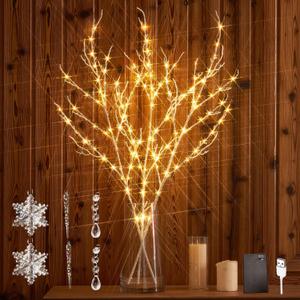Hairui Lighted Branches with Iredescent Glitter 120 Fairy Lights USB Plug in and Battery Operated with Timer, White Twig Branches with Lights 32IN for Home Christmas Decorations Inside