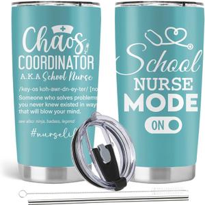 School Nurse Gifts, Nursing School Student Nurses Week Gifts, 20oz Stainless Steel Tumbler with Lid Straw