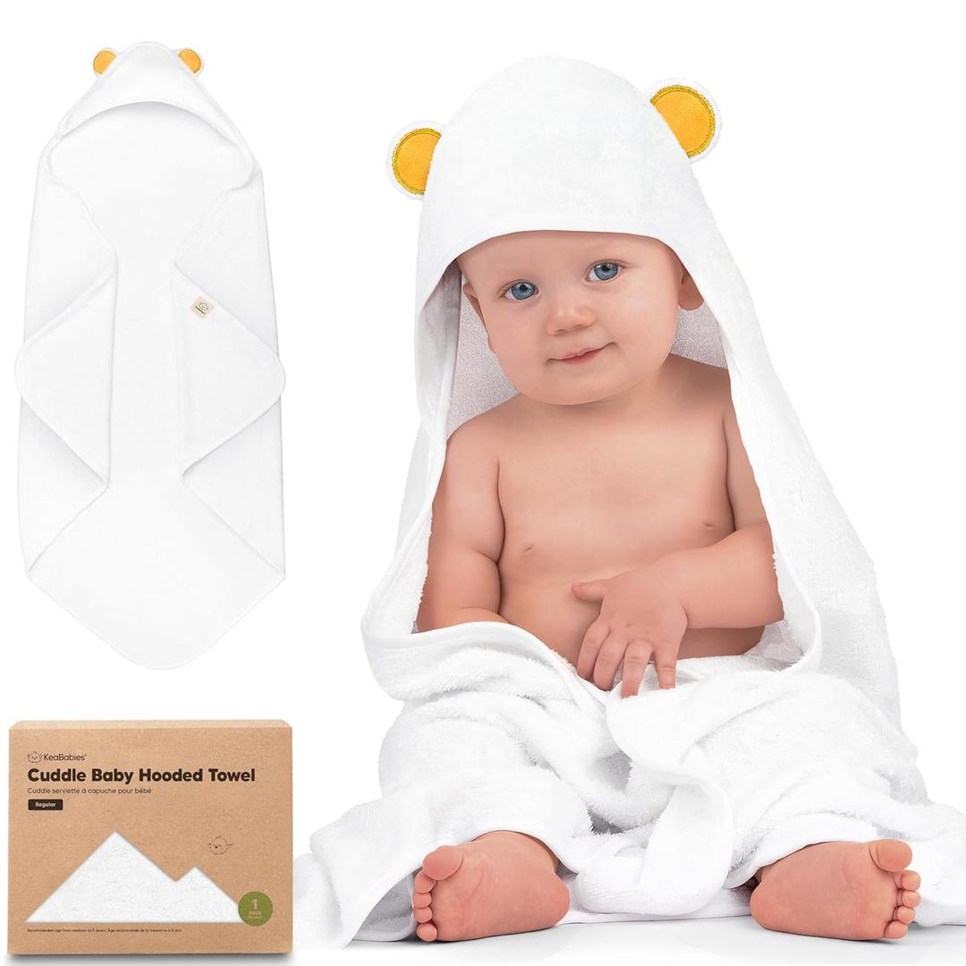 KeaBabies Hooded Baby Towel for Newborn - Viscose Derived from Bamboo Large Baby Bath Towels with Hood for Boys, Girls, Toddler, Extra Absorbent & Soft Newborn Bath Essentials (Bear) (Regular 35x35)