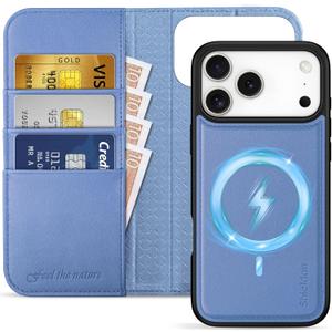 SHIELDON Detachable Case Wallet for iPhone 17 Pro Max 6.9" 2025 | Genuine Leather | Wireless Charging | RFID Blocking Card Holder | Kickstand | Folio | Magnetic Protective Cover | Light Purple