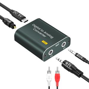 Digital to Analog Audio Converter,192kHz DAC Converter Digital Optical to Dual Analog 3.5mm AUX Audio Adapter with Optical Cable 3.5 Audio Cable and 3.5 to RCA Cable