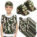 Unittype 12 Pcs Army Soldier Costume Include 6 Camouflage Military Caps and 6 Camouflage Vests for Kids Birthday Party Cosplay Party Costumes Dress Role Play Set for Kids Aged 6-12