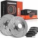 A-Premium 10.83 in (275 mm) Front Drilled and Slotted Disc Brake Rotors + Ceramic Pads Kit Compatible with Select Toyota and Lexus Models - ES300 & Camry 97-01, Avalon 98-04, Solara 99-03, 6-PC Set