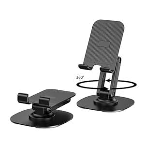 360° Degree Rotating Mobile Phone Holder, Fully Adjustable Foldable Desktop Phone Holder Stand Base, Foldable Desktop Cell Phone Stands for iPhone17 16 15 Pro Xr Xs Max X Plus iPad Samsung(K69-Black)