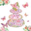 Butterfly Cupcake Stand 3 Tier Cake Stand for Kids Birthday Party Decorations Floral Theme Baby Shower Supplies