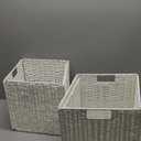 Vagusicc Wicker Storage Basket, Set of 2 Hand-Woven Storage Baskets for Organizing, Foldable Cube Storage Bins, 11 Inch Wicker Storage Baskets for Shelves and Decor, Square Closet Organizer, White