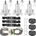 Deck Spindle Blade Belt Kit Includes (3) Spindle 187292 192870, (3) Spindle Pulleys 129861 153535 173436, (3) Blades 187256 187254, (1) Deck Belt 196103 for Husqvarna YTH2454 LGT2654 LGT2554 GTH 2654