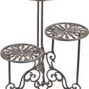 Sungmor Heavy Duty Cast Iron Plant stand, 3 Tier Foldable Metal Plant Shelf, 24in Tall Vintage Flower Pot Holder Indoor Outdoor Tiered Plant Stand, Rustic Plant Display Rack for Corner Balcony Patio