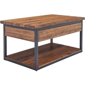 Rustic 42 in. Coffee Table, Real Wood, Low Shelf for Living Room, 300lbs Weight Capacity, Farmhouse Elegance, 42 in. W 24 in. D 20 in. H, 38 in. W x 20 in. D x 10.875 in. H Shelf, Natural Grain Finish