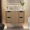 30 Inch Floating Bathroom Vanity with Sink  Modern Wall Mounted Vanity with 4 Drawers, Large Storage, Sliding Door, Waterproof Finish  Floating Vanity for Contemporary Bathrooms