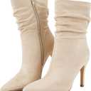 Putu Women's Stiletto High Heel Boots Slouchy Ankle Boots Sexy Dress Boots (8.5, Beige)