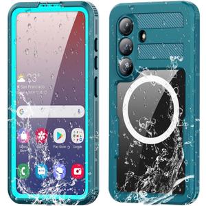 Omio Designed for Galaxy S26 Waterproof Case Compatible with MagSafe, Magnetic Waterproof Full Body IP68 Underwater Case Built-in Screen Protector Military Grade Shockproof Case for Men Women Teal