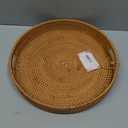 Coffee Table Tray Round Rattan Ottoman Tray Woven Serving Trays with Handles for Home and Kitchen Decorative Natural (Large 14 inch x 2.4 inch)