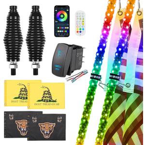 2 Pack 6FT Whip Lights with Spring Base,LED Whip Light with App & Remote Control, Spiral RGB Chasing Lighted Whips with Rocker Switch, Music Whip Light for UTV ATV Polaris RZR Can-Am SXS Truck