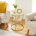 HOOBRO Round Coffee End Table with Charging Station, Gold Side Table