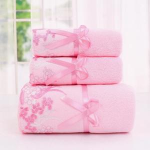 Pink Lace Bath Towels Set, Velvet Ultra Soft & Absorbent Bath Towel and Hand Towels Set for Bathroom,Shower, Washroom, Toilet (1 Bathroom Towel+2 Hand Towels)