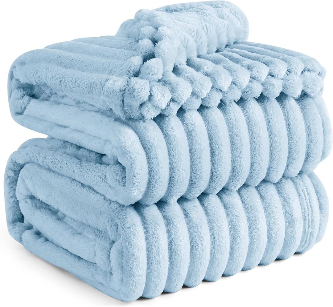 Bedsure Blue Fleece Blanket for Couch - GentleSoft Cozy Soft Blankets for Women, Cute Small Throws for Girls, Light Blue, 90x90 Inches