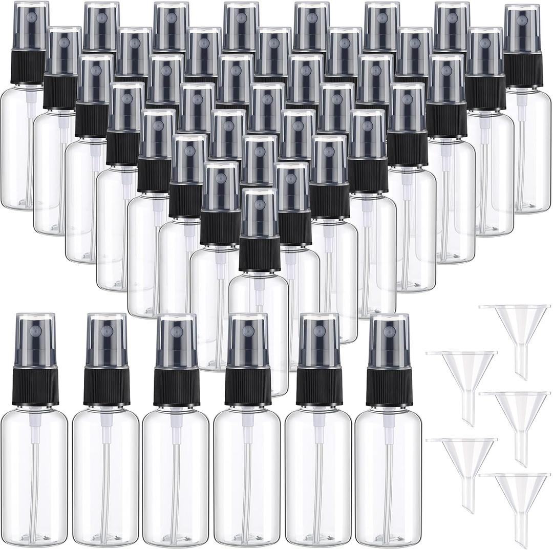 Maxcheck 100 Pcs Mini Clear Spray Bottles 1 oz Plastic Empty Travel Bottle Fine Mist Small Spray Containers with 5 Pcs Funnels Refillable Liquid Travel Container for Perfume Skin Toner (Black)
