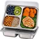2 Pack Snack Containers for Kids, Stainless Steel Toddler Plates with Lids, 3 Compartment Food Container, Baby Plates, Stainless Steel Lunch Box for Kids, Bento Box Meal Prep Containers