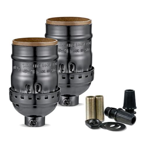 Keyless Lamp Socket,E26 Standard Medium Screw Vintage Light Socket,Edison Lamp Socket Holder Replacement,No Switch,UL Listed (Black)