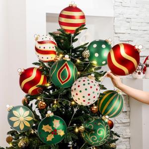 Chunful 9 Inch 10 Pcs Large Christmas Tree Picks Ornaments Red Green White Christmas Ball Shaped Decoration Cute Xmas Ball Tree Topper for Xmas Vase Fillers Wreath Crafts Decor