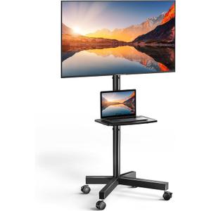 PERLESMITH Rolling TV Stand on Wheels for 23-65 Inch TVs,Tilt Mobile TV Cart Holds up to 99 lbs with Adjustable Height Shelf, Outdoor TV Stand for Bedroom Max VESA 400x400mm PSTVMC04